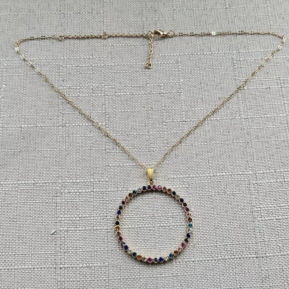 Women Necklace Multi Color Crystals Accent Round Pendant Fashion Jewelry Unbrand - Picture 2 of 11